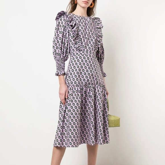 Cynthia Rowley Campbell Ruffled Cotton Midi Dress - Picture 1 of 8